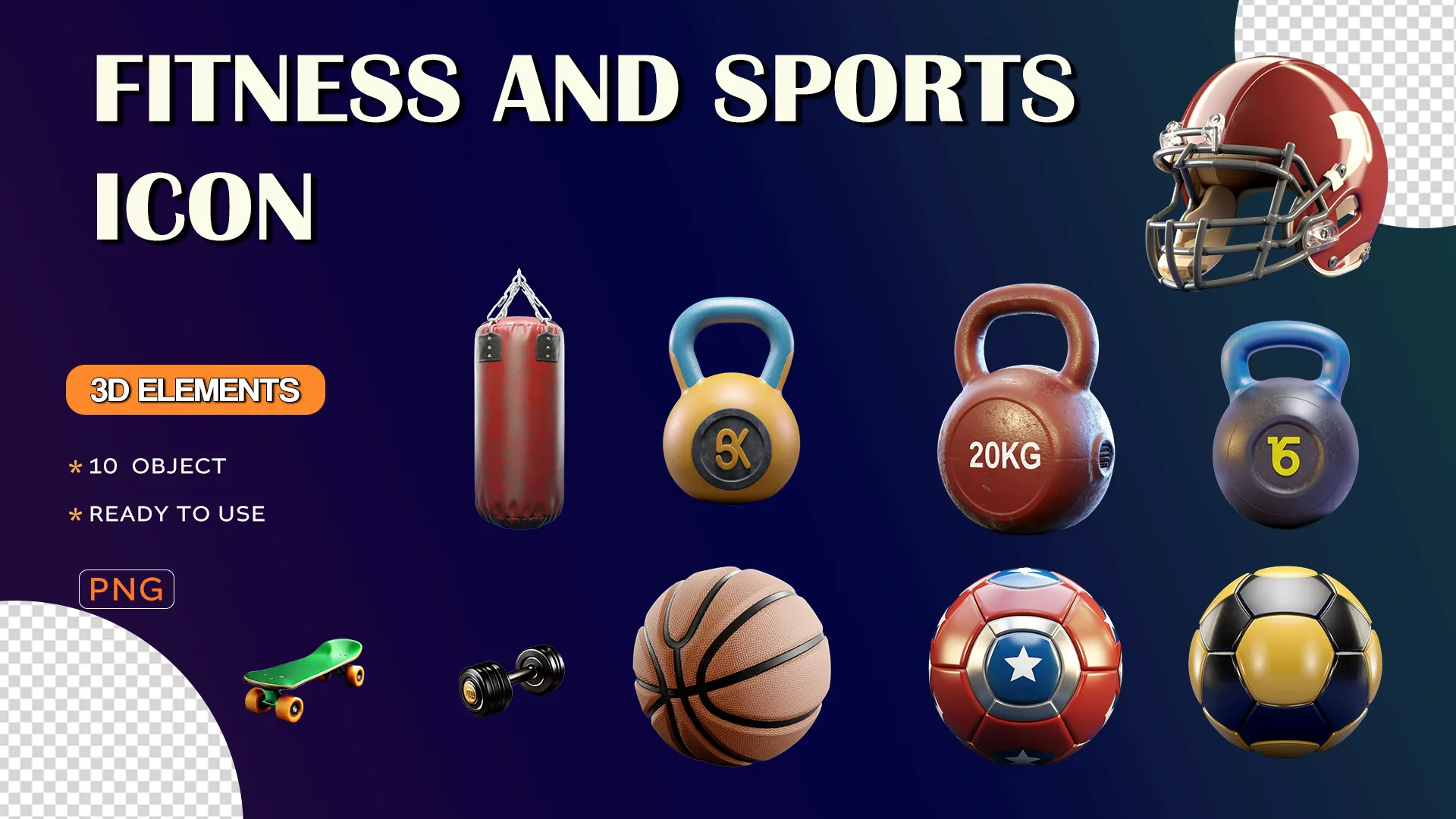 Dynamic Fitness and Sports Quality 3D Sports Icons Set